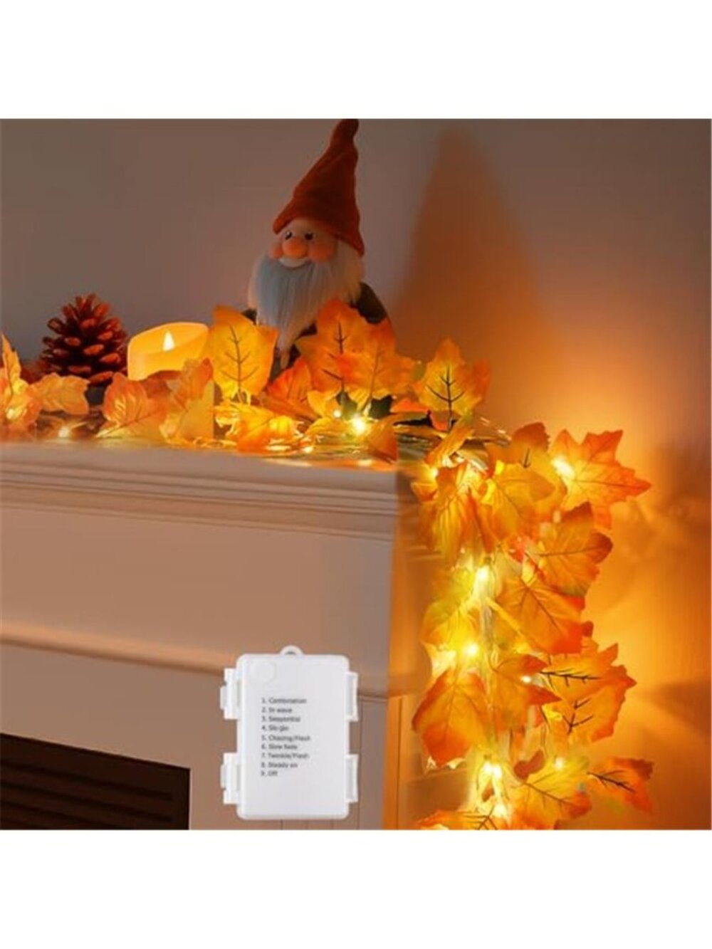 8 Modes & Timer Fall Decor Garland with Lights, 14.7ft/40LED String Lights